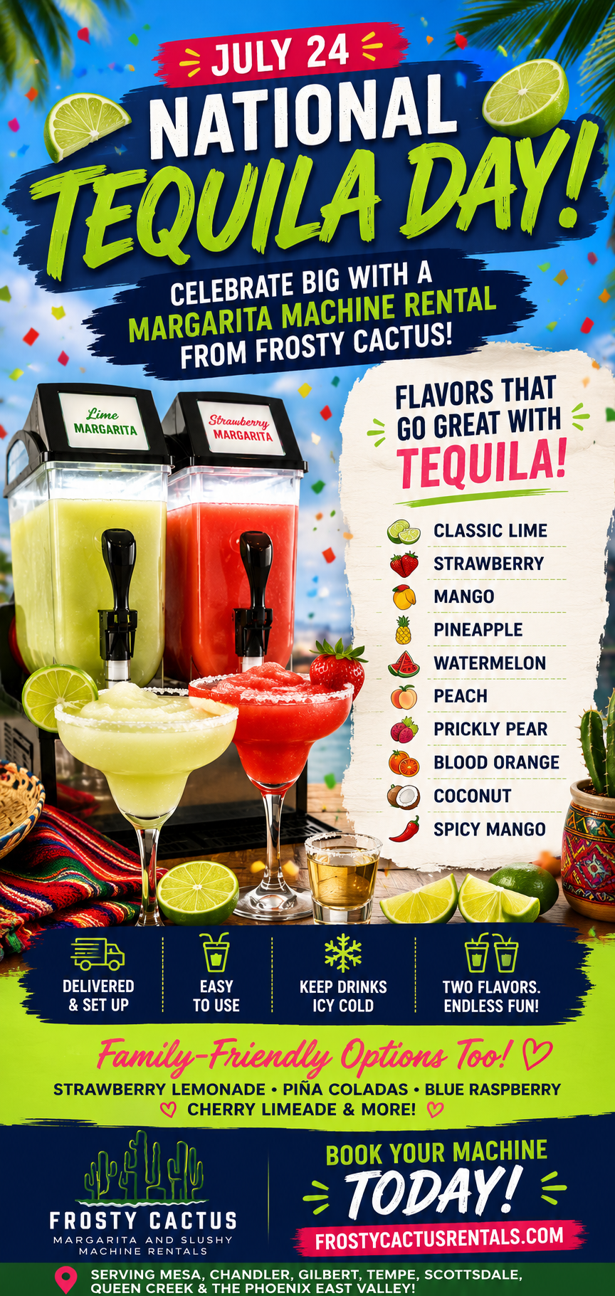 Celebrate National Tequila Day on July 24 with a Margarita Machine Rental from Frosty Cactus